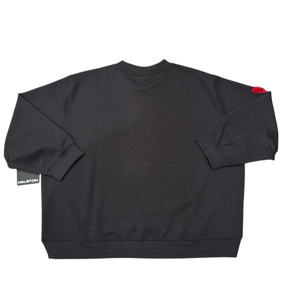 NWT Halston Women's Fuzzy Heart Oversized Sweatshirt Black Size XL - Picture 2 of 14